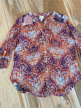 fig and flower Orange and Purple Printed Button-Down Blouse